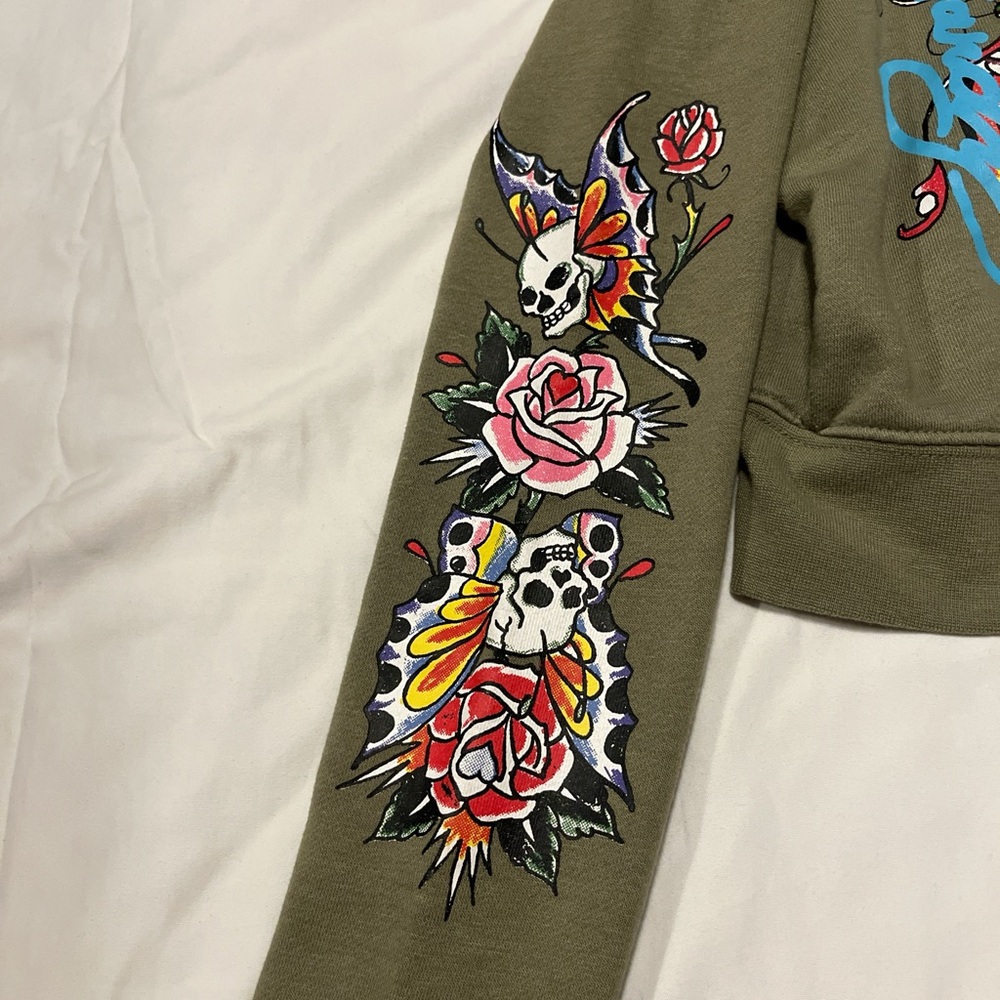 Ed Hardy Khaki Hoodie with Vibrant Design - Picture 3 of 8